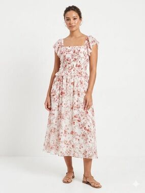 J. Gee Floral Smocked Midi Dress with Square Neckline